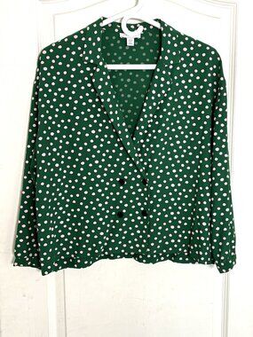 TopShop: Green Top with Pink Dots Size US 8
